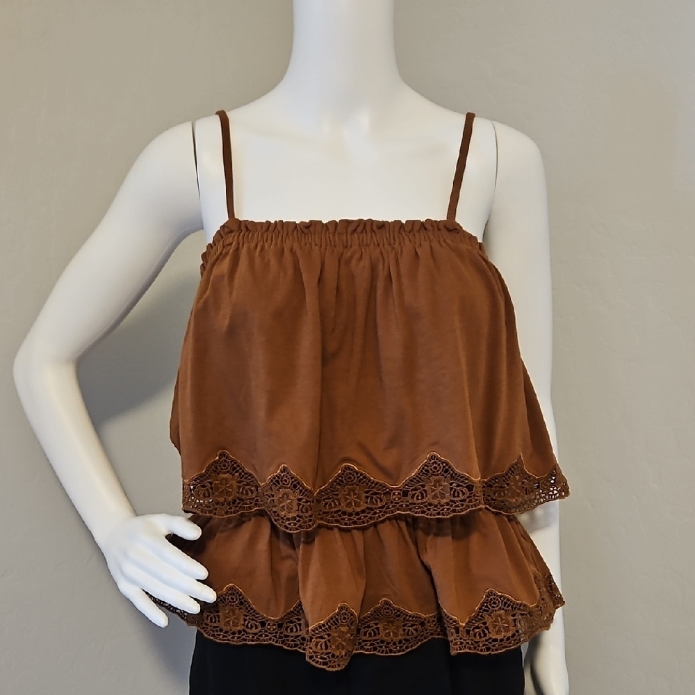 Brown Lace Trimmed Women's Top